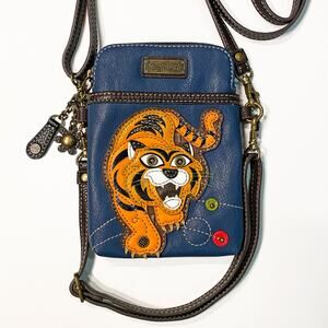 Chala Vegan Leather Tiger Crossbody Handbag Cell Phone Card Travel Pouch
